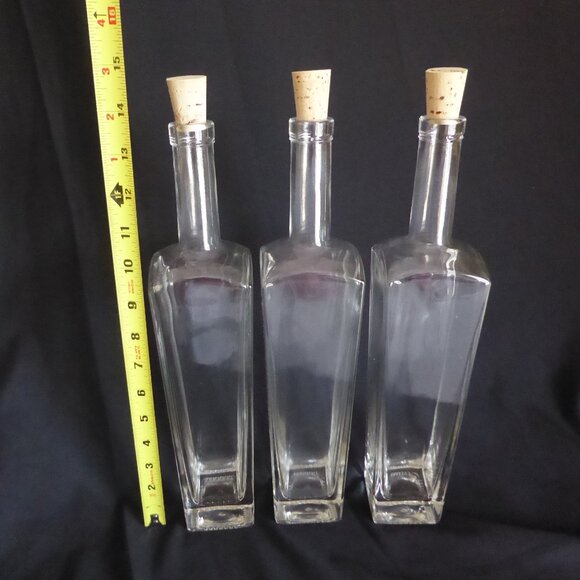 3 NEW 13.5” 750ml NEW YORKER CLEAR GLASS SPIRITS WINE BOTTLE SET BAR TOP FINISH - Picture 5 of 8